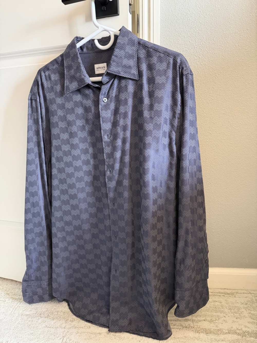 Armani Exchange Men's Blue Chevron-Pattern Dress Shirt